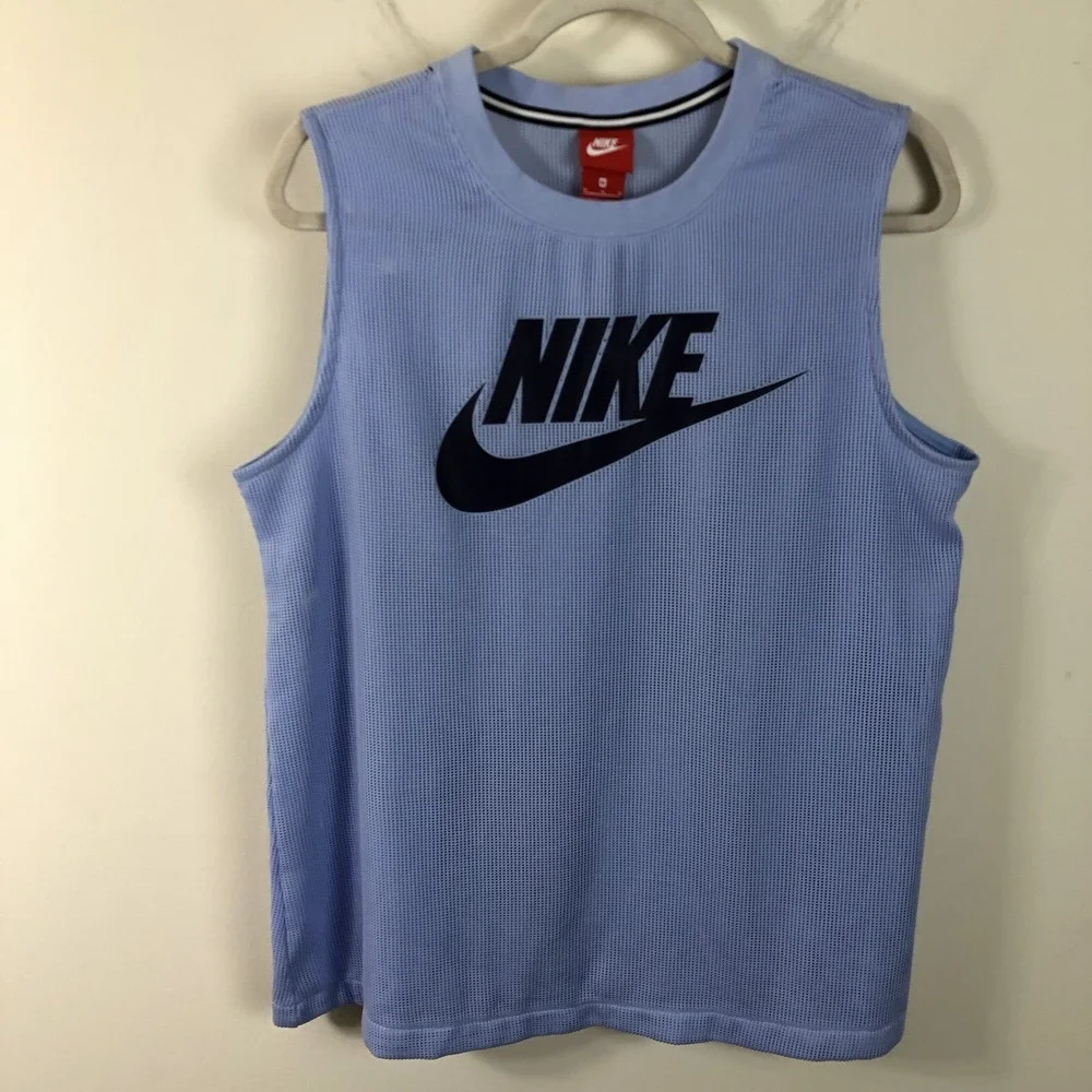 Nike Swoosh Logo Tank Top Men's Sz Medium Light Blue Active Sports
